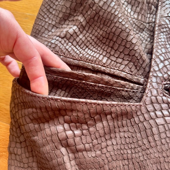 Vintage Dark Brown Crocodile Print 100% Leather Blazer Jacket - Picture 3 of 9